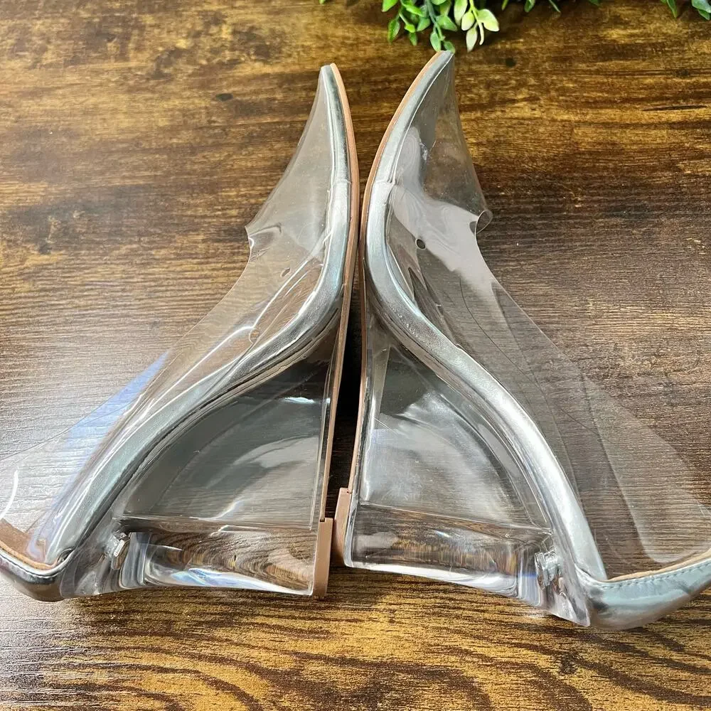 Berness Clare Clear Wedge Pumps 6 Party Pointed Toe Silver Slip On Going Out